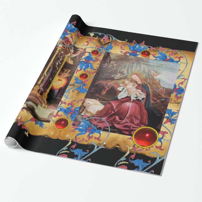 PAPEL DE REGALO NATIVIDAD CON ÁNGELES, PERGAMINO FLORAL DEL (Desenrollado)