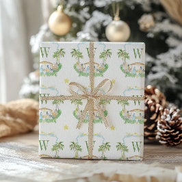 Papel De Regalo Natividad de Monograma de Cresta de Acuarela Navid