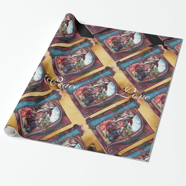 Papel De Regalo NATIVIDAD MONOGRAM NAVIDADES PARCHE Azul rosado (Desenrollado)