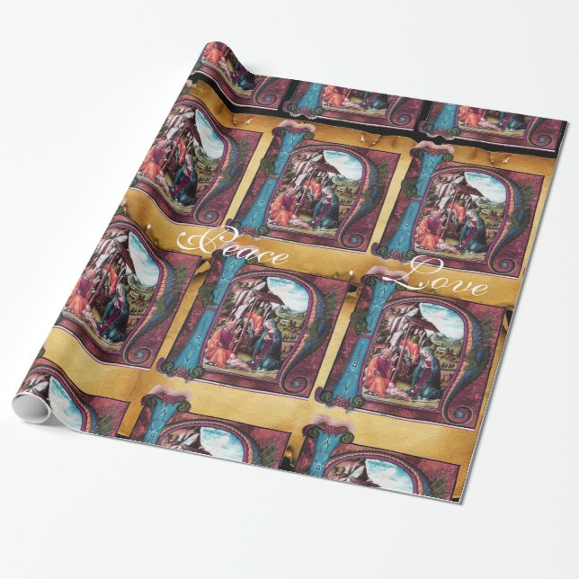 Papel De Regalo NATIVIDAD MONOGRAM NAVIDADES PARCHE Azul rosado (Desenrollado)