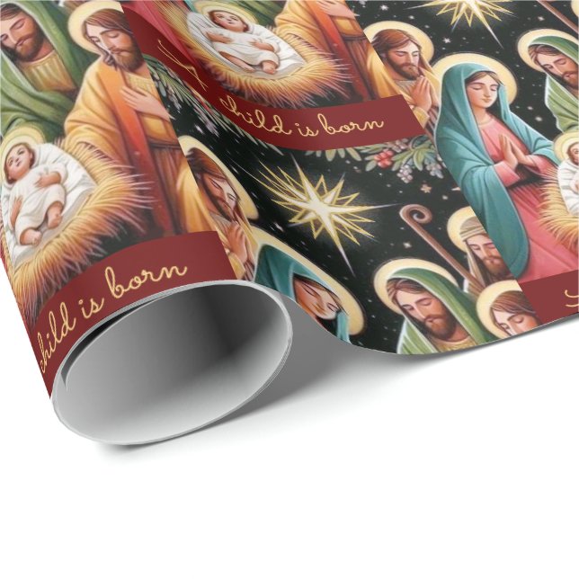 Papel De Regalo Natividad Navidades Niño Jesús, Nacido Un Niño (Esquina del rollo)