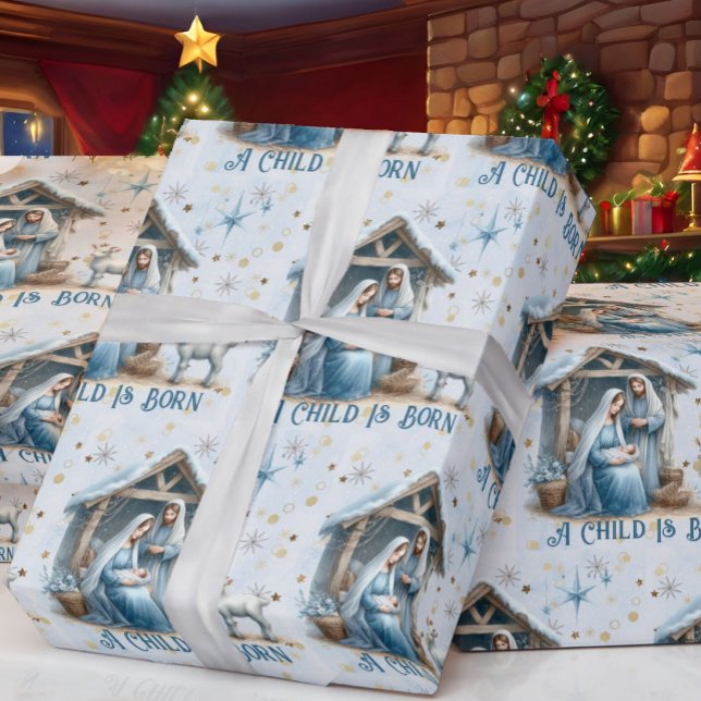 Papel De Regalo Nativity Personalize Text Baby Jesus Christmas (Subido por el creador)