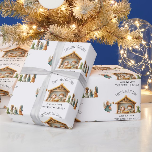 Papel De Regalo Nativity Scene Holiday Gift Wrap Christmas Family (Vacaciones)