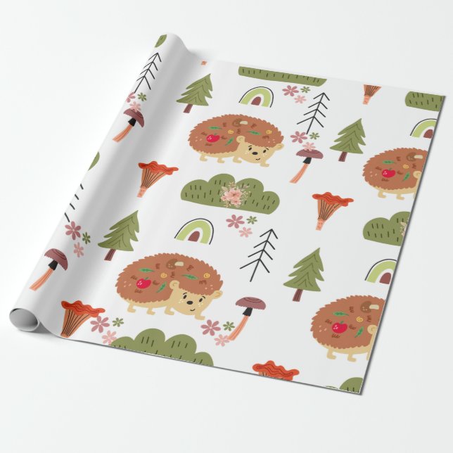 Papel De Regalo Naturaleza del edgehog Patrón arcoiris floral (Desenrollado)