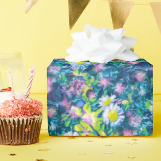 Papel De Regalo Naturaleza digital floral, margaritas azules