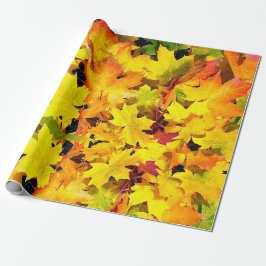 Papel De Regalo Naturaleza Naranja amarillo Hojas otoñales rojas