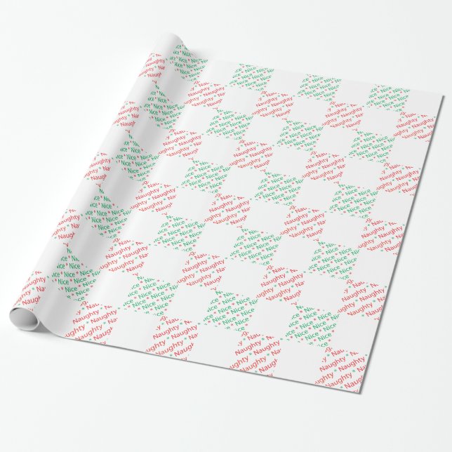 Papel De Regalo Naughty Nice Red Green Navidades Checkerboard (Desenrollado)
