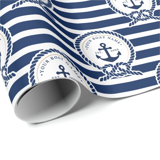 Papel De Regalo Nautical Anchor & Rope Nombra a la Armada Azul y B (Esquina del rollo)