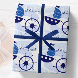 Papel De Regalo Nautical Boat Wheel Baby Shower Navy Blue