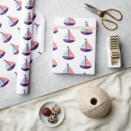 Papel De Regalo Nautical Red White and Blue Stripes