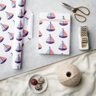 Papel De Regalo Nautical Red White and Blue Stripes