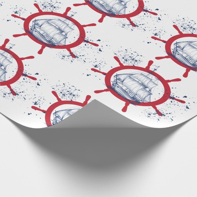 Papel De Regalo Nautical Sailboat Marine (Esquina)