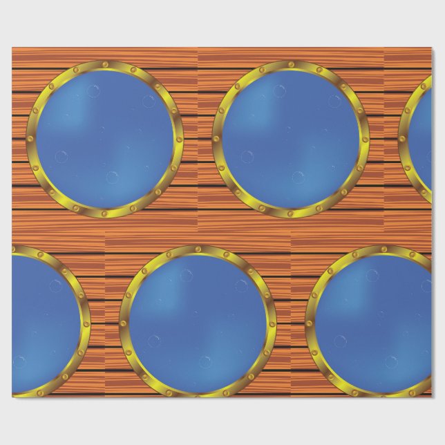 Papel De Regalo Nautical Ship Porthole Window with Blue Water (Superficie plana)