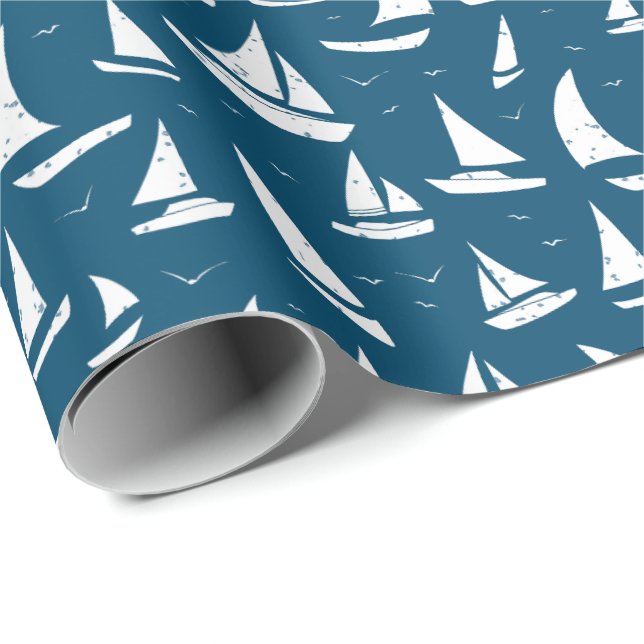 Papel De Regalo Náuticas Náuticas de vela Blue White (Esquina del rollo)