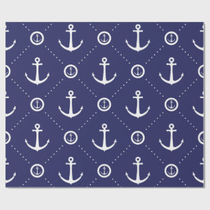 Papel de regalo náutico azul marino y blanco