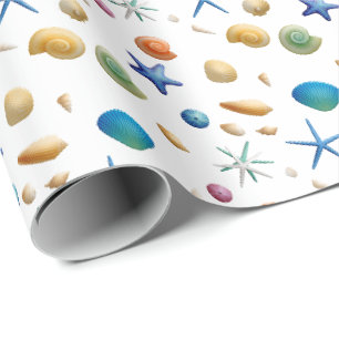 Papel de regalo náutico de conchas y estrellas de 
