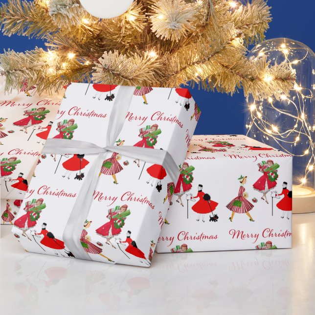 Papel De Regalo Navidad 1950 Damas Vintage    (Vacaciones)