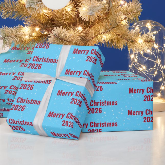Papel De Regalo Navidad 2026 Texto en Aqua (Vacaciones)