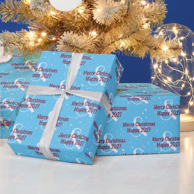 Papel De Regalo Navidad 2026 Texto en Azul  (Vacaciones)