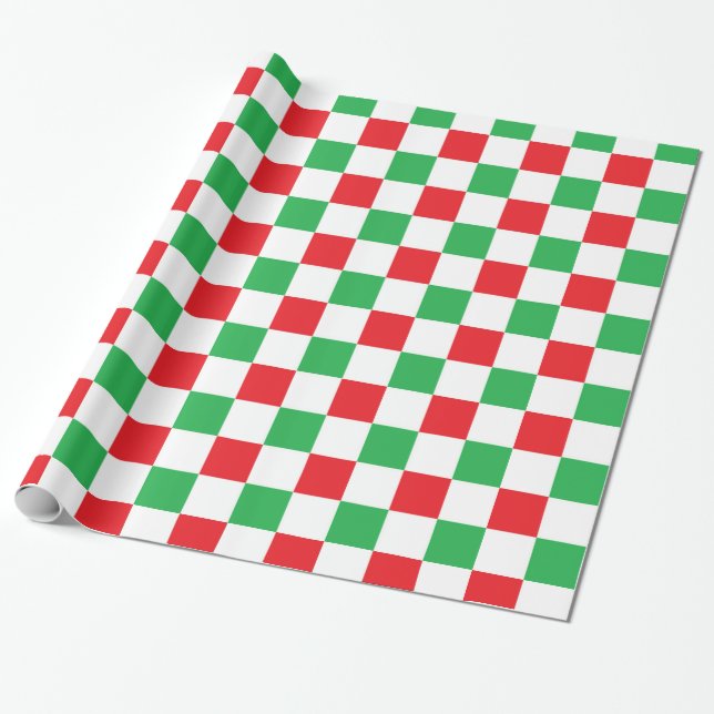 Papel De Regalo Navidad a cuadros rojo y verde (Desenrollado)
