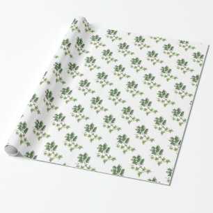 Papel De Regalo Navidad acebo e hiedra Acuarela botánico