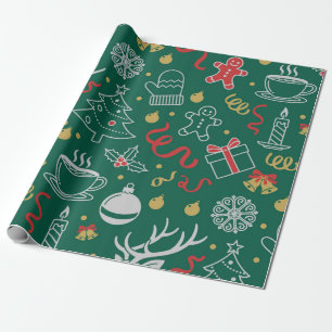 Papel De Regalo Navidad acogedora de jengibre y cacao en verde osc