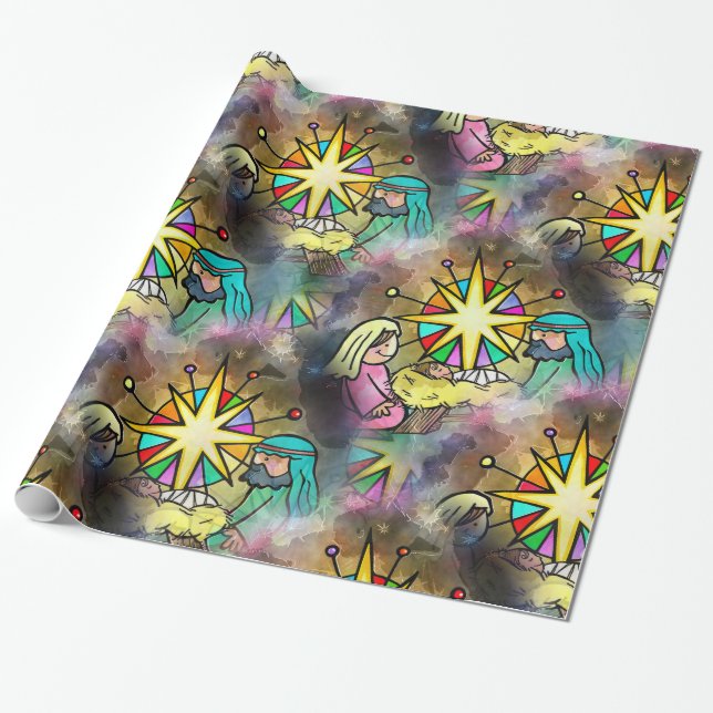 Papel De Regalo Navidad Acuarela de Jesús del bebé (Desenrollado)