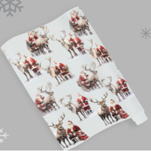 Papel De Regalo Navidad Acuarela de Santa Claus y Reno