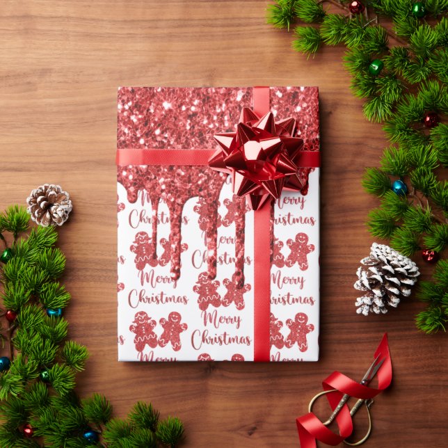 Papel De Regalo Navidad alegre brillo rojo (Regalo de vacaciones)