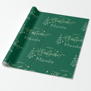 Papel De Regalo Navidad alegre escritura elegante verde personaliz