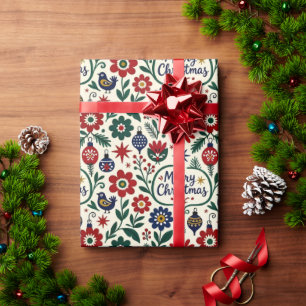 Papel De Regalo Navidad Alegre Folclórica Escandinava