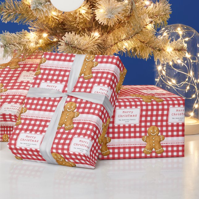 Papel De Regalo Navidad Alegre Gingham Rústico Rojo Blanco (Vacaciones)