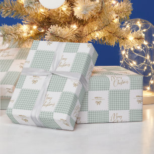 Papel De Regalo Navidad alegre personalizada en cuadros verdes