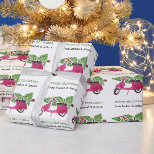 Papel De Regalo Navidad Alegre Personalizada Lindo   Moto Roja