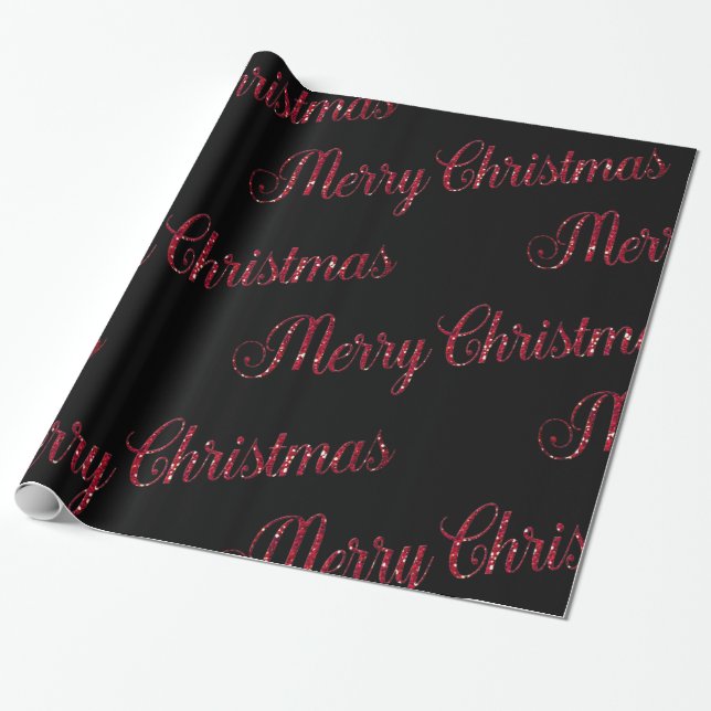 Papel De Regalo Navidad alegre roja moderna negra (Desenrollado)