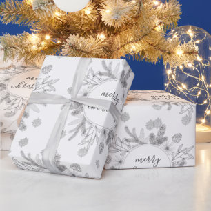 Papel De Regalo Navidad Alegre Rústica Ramas De Pino Y Acebo