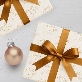 Papel De Regalo Navidad alegre y brillante con guión dorado