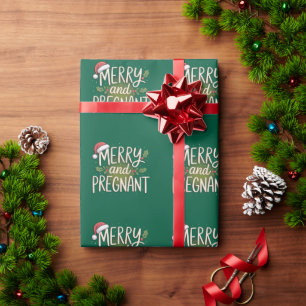 Papel De Regalo Navidad Alegre y Embarazada Anuncio de Embarazo