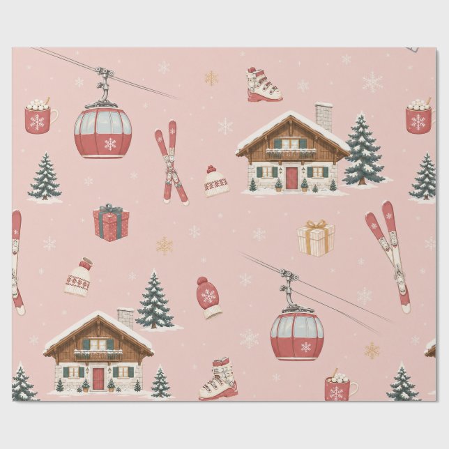 Papel de regalo Navidad Alpine Ski Blush (Superficie plana)