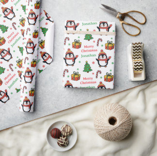 Papel De Regalo Navidad árbol de Navidad pingüino lindo