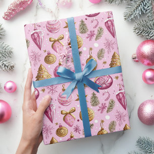 Papel De Regalo Navidad Árbol de oro rosa caliente