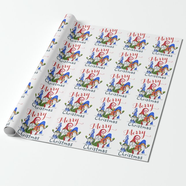 Papel De Regalo Navidad Árbol Rojo Gnomes Vacaciones acuáticas (Desenrollado)