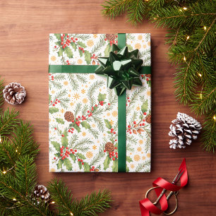 Papel De Regalo Navidad Arbolada Acogedora Piñas y Ramas