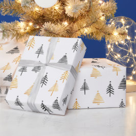 Papel De Regalo Navidad Árboles vacaciones elegante moderno oro ne