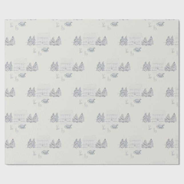 Papel De Regalo Navidad Azul Nostálgica (Superficie plana)
