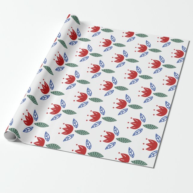 Papel De Regalo Navidad azul rojo escandinavo del estampado de (Desenrollado)