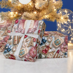 Papel De Regalo Navidad Azul Rubor Parisino