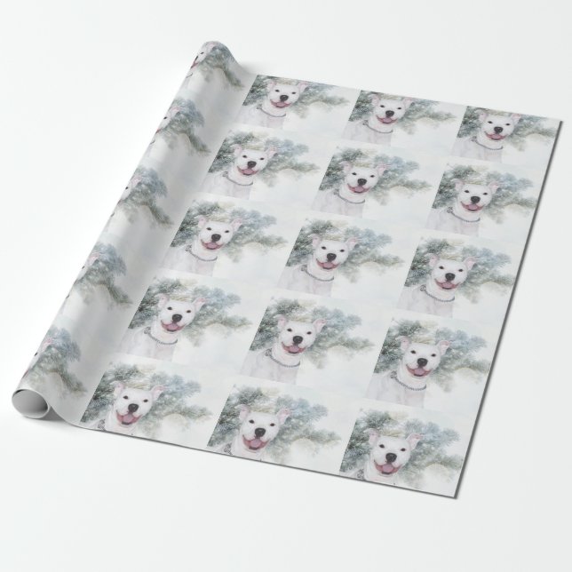 Papel De Regalo Navidad blanco Pitbull (Desenrollado)