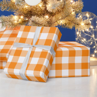 Papel De Regalo Navidad Blanco y Naranja Brillante Cuadro de Búfal