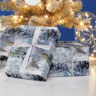 Papel de Regalo Navidad Boscosa con Lobos